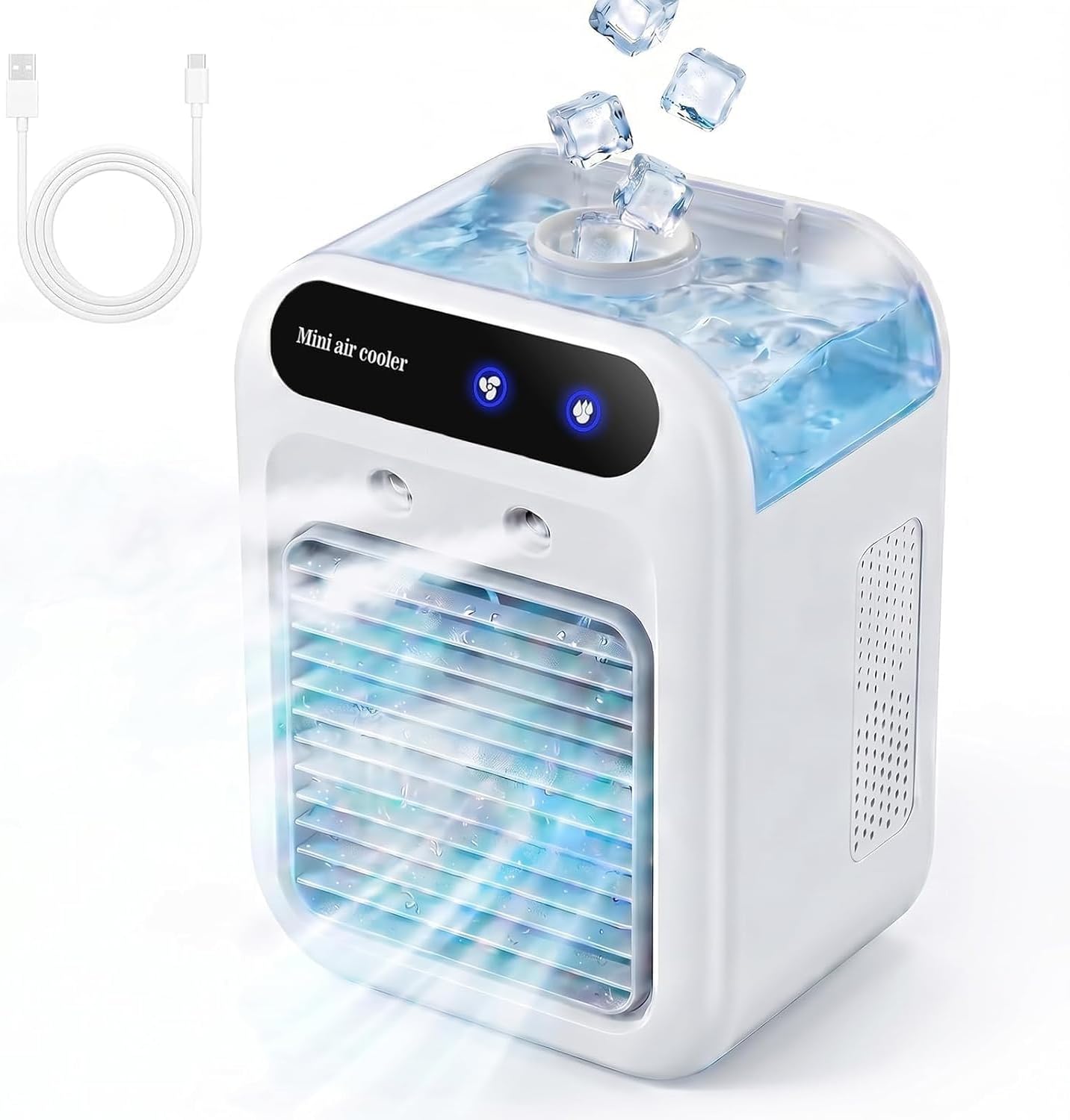 Climatiseur Portable, Climatiseur Portable Silencieux 4 En 1, Capacité De 500 Ml, Deux Vitesses De Ventilation, Deux Modes De Pulvérisation, Mini Climatiseur, Convient Aux Bureaux Touches Tactiles