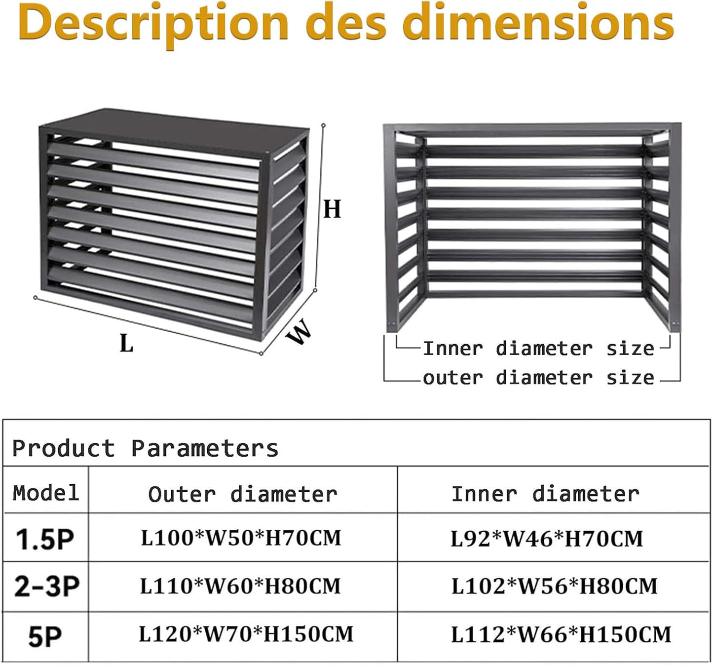 Couverture De Climatiseur De Pompe À Chaleur Convient Pour L'unité Extérieure Du Climatiseur Support De Fleur Climatiseur En Aluminium Blanc Louver Haut-L110*W60*H80(2~3P)