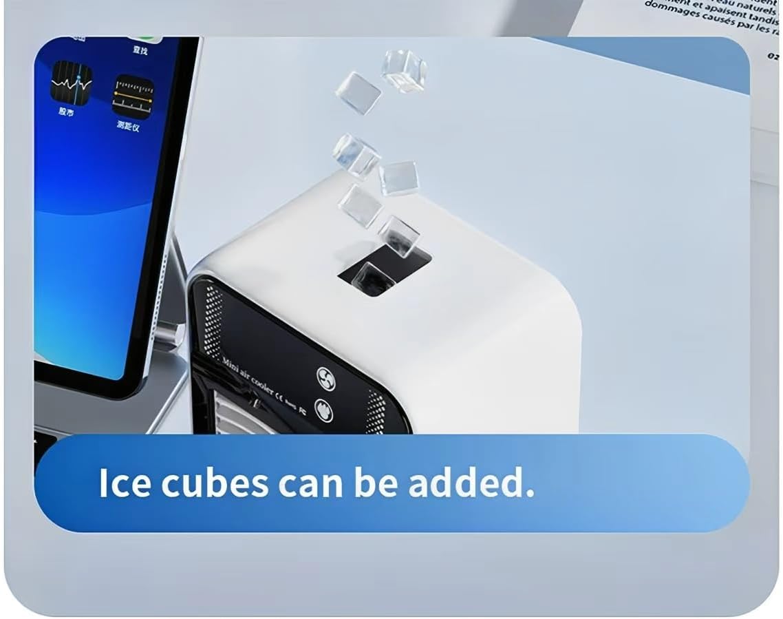  Climatiseur Portable, Climatiseur Portable Silencieux 4 En 1, Capacité De 500 Ml, Deux Vitesses De Ventilation, Deux Modes De Pulvérisation, Mini Climatiseur, Convient Aux Bureaux Touches Tactiles