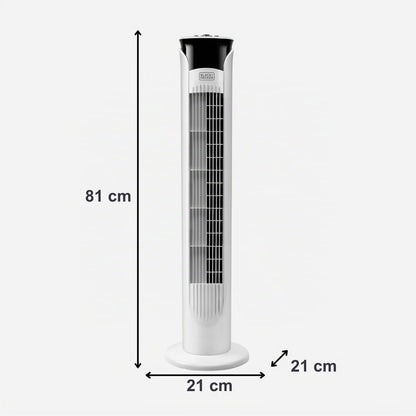 Black & Decker BLACK+DECKER - Ventilateur Colonne + 45 W | 81 Cm | Oscillant Et Silencieux | 3 Vitesses | Minuteur 2 H | Base Antidérapante | Poignée | Puissant Flux D'air | Blanc