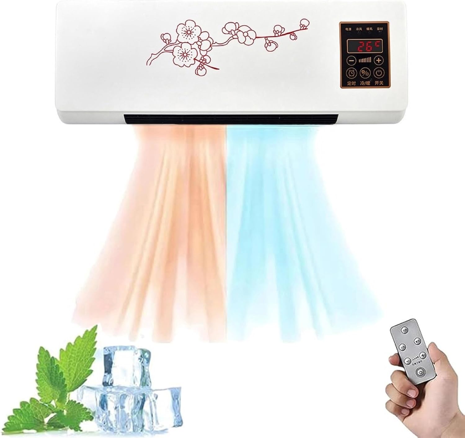  Circulateur D'air, Fonctions D'air, De Chauffage Et De Ventilateur Mobiles Muraux Portables, Fixés Au Mur Avec Télécommande For La Maison, Le Bureau(A)