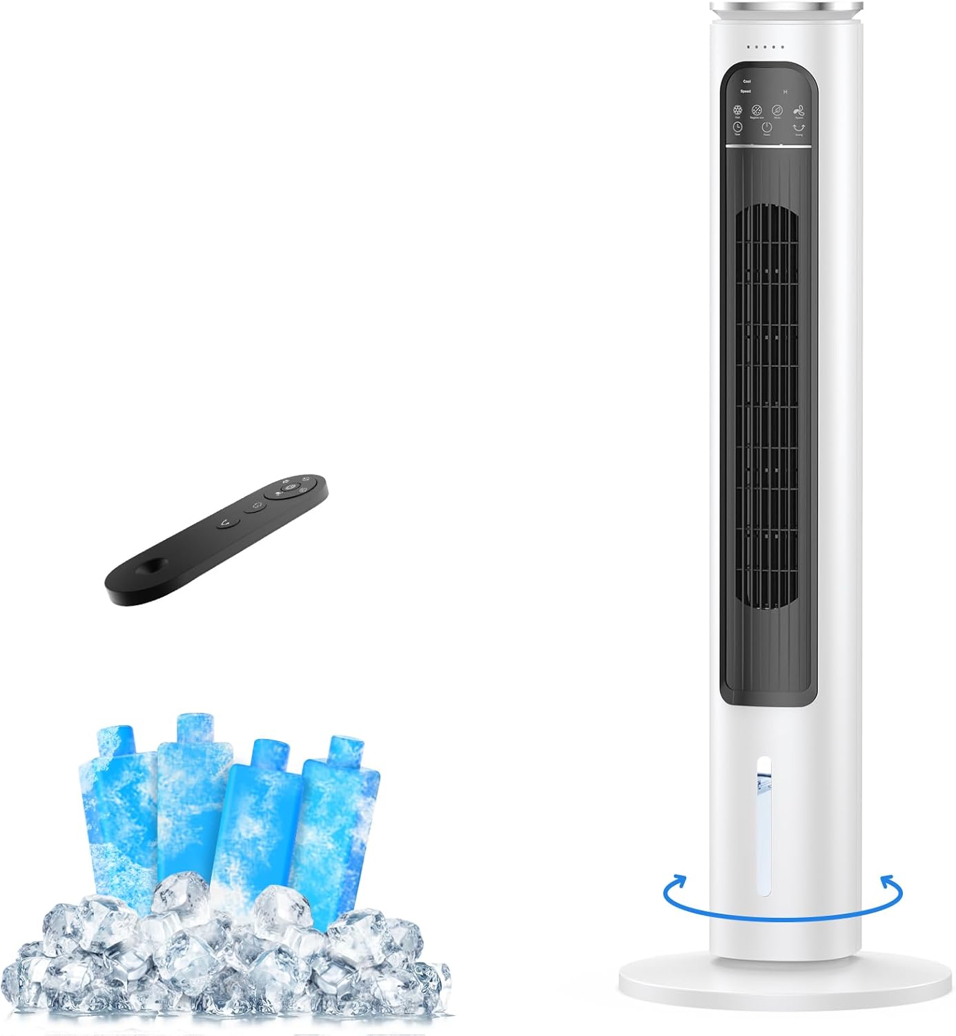  Climatiseur Portable Sans Ventilation, Réservoir D'eau De 1200 Ml Et 4 Glacières, Facile à Nettoyer, Ventilateur Tour Portable Pour Bureau, Cuisine, Salon06