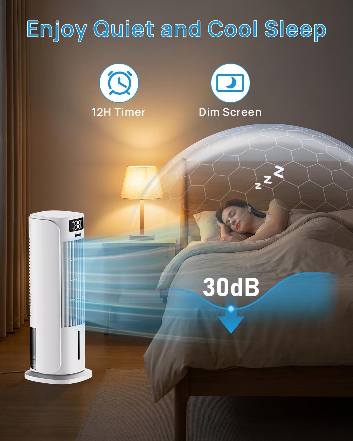  Rafraîchisseur D'Air 4 En 1, Climatiseur Mobile Avec 6 Vitesses Et 2 Modes, Oscillation 90°, Minuterie 12H, Télécommande, Portable, Silencieux, Pour La Maison Et Le Bureau