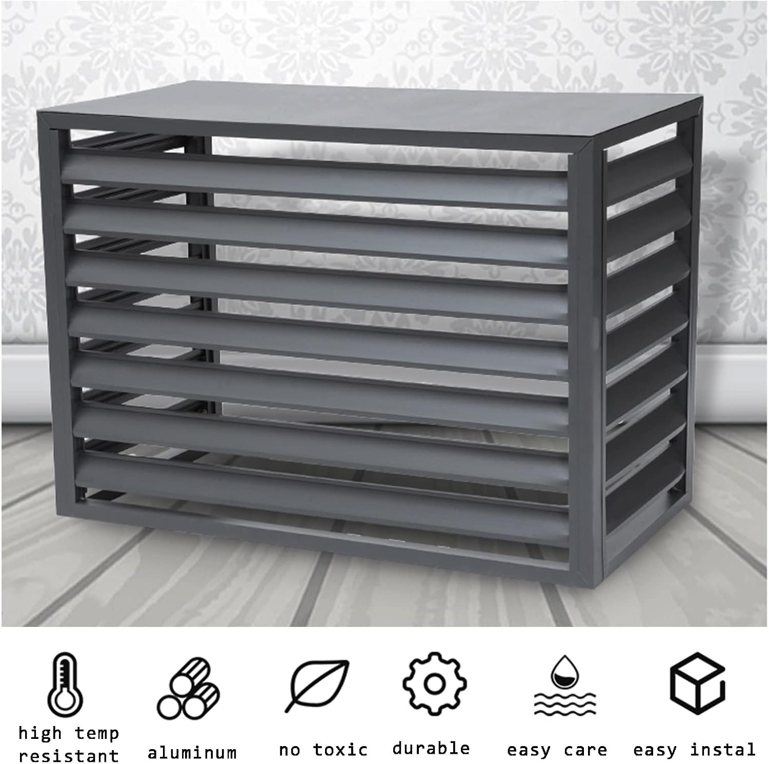 GENERIC Écran De Protection Pour Climatiseur Extérieur – Clôture En Alliage D'aluminium Et Porte-fleurs, Volets Anti-corrosion Pour Unité Extérieure En Métal, Blanc, Taille 2-3P (L1)