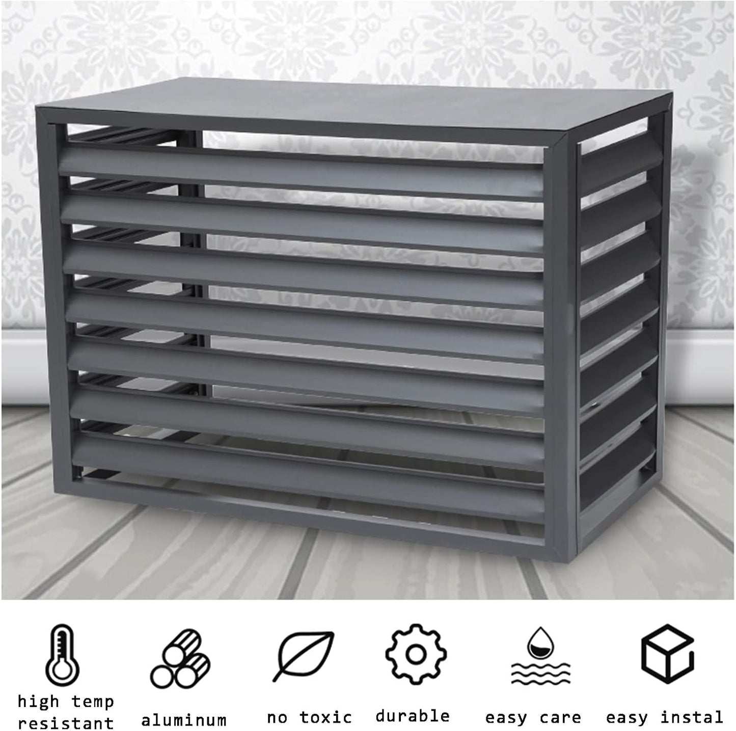 GENERIC Housse De Climatiseur Extérieur – Écran De Clôture En Alliage D'aluminium Et Volets Anti-corrosion Pour Unité Extérieure En Métal – Noir Taille 1,5P