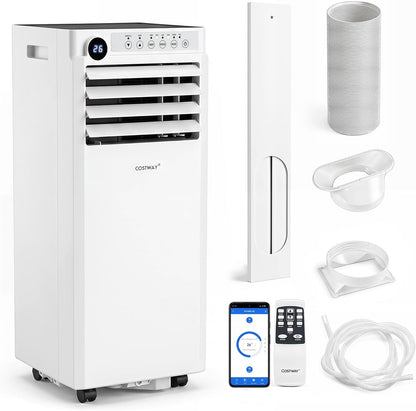  COSTWAY Climatiseur Mobile Silencieux 7000 BTU 2,1kW Wifi, 4 EN 1, Refroidissement, Déshumidificateur, Ventilateur, Mode Sommeil, Minuterie 24 H, Télécommande, Pour Chambre Jusqu'à 32,5 M²