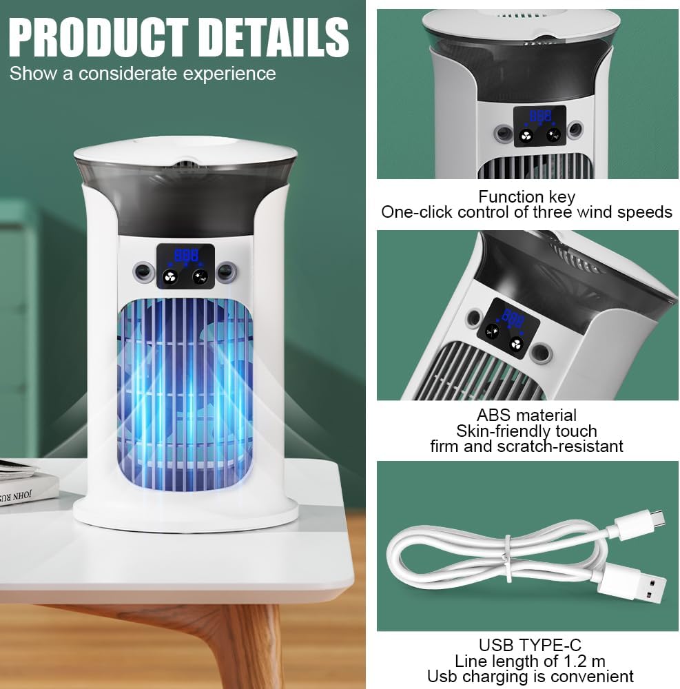  Climatiseur Mobile Avec Réservoir 880ML, Mini Climatiseur Portable, Refroidisseur D'air, Petite Climatisation Mobile Pour Pièce, Climatiseur Mobile Sans Tuyau D'évacuation