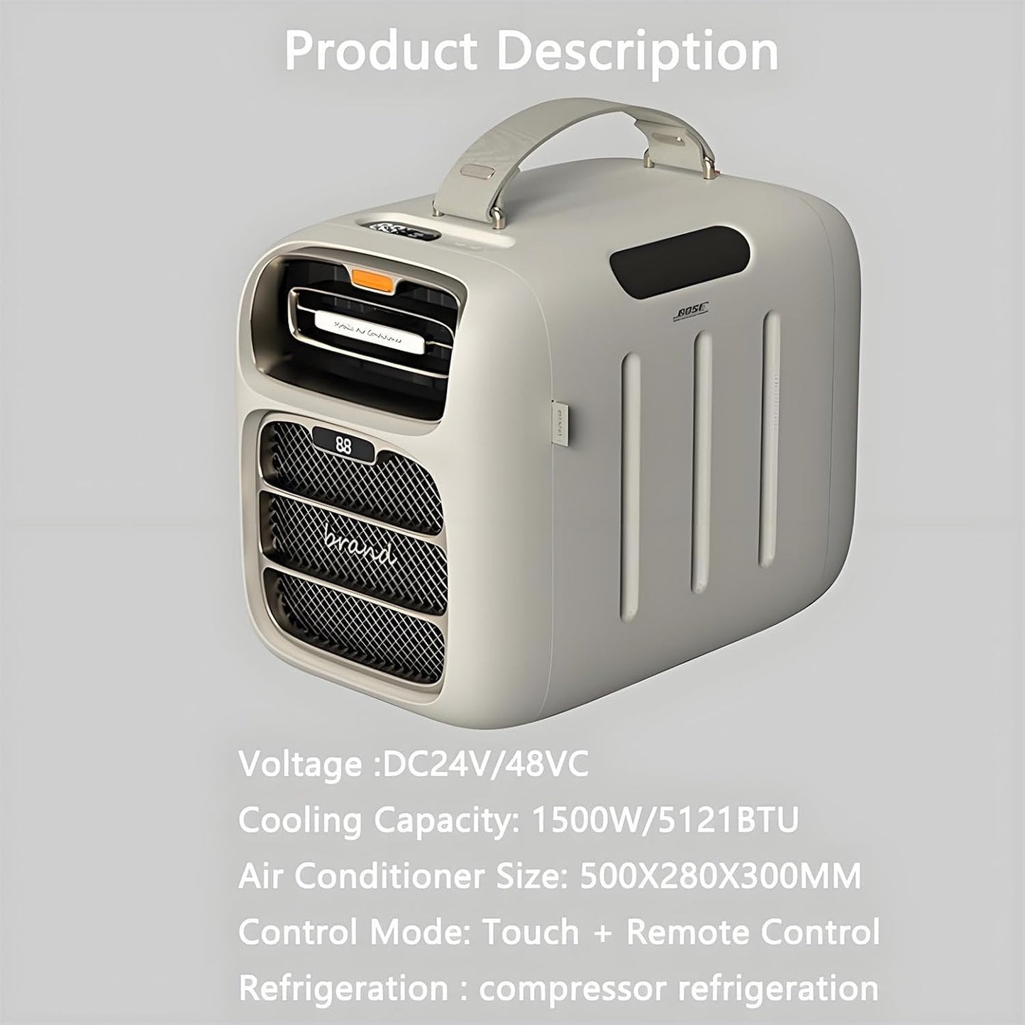  TYH Climatiseur Portable, 5121 BTU, Refroidissement Rapide, Extérieur, AC/DC 24 V, 3 Vitesses De Ventilation, Déshumidification, Faible Consommation 500 W, Idéal Pour Tente De Camping