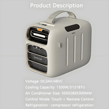  TYH Climatiseur Portable, 5121 BTU, Refroidissement Rapide, Extérieur, AC/DC 24 V, 3 Vitesses De Ventilation, Déshumidification, Faible Consommation 500 W, Idéal Pour Tente De Camping