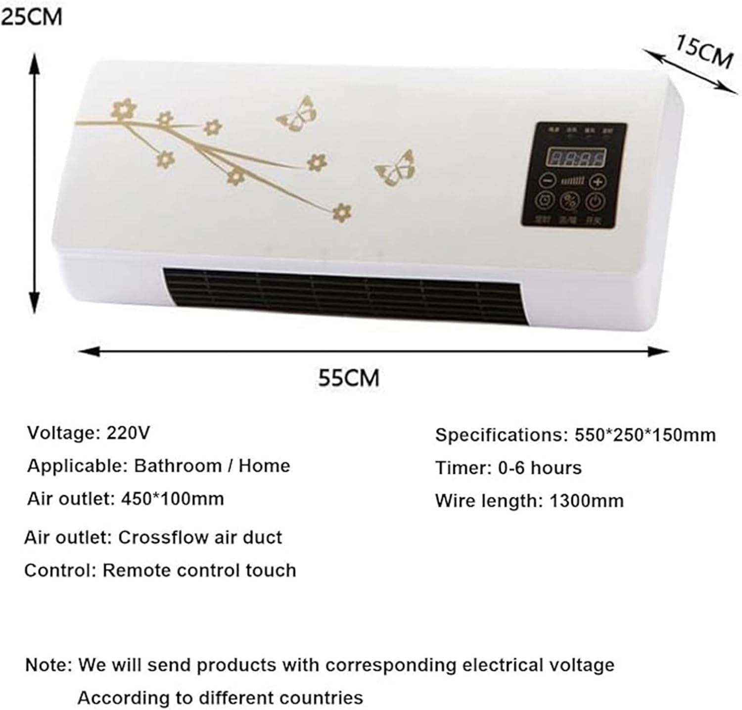  Circulateur D'air, Fonctions D'air, De Chauffage Et De Ventilateur Mobiles Muraux Portables, Fixés Au Mur Avec Télécommande For La Maison, Le Bureau(A)