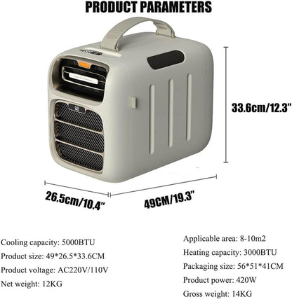  Climatiseur Portable,Climatiseur De Camping Réversible,Température De Refroidissement:16–32°C,Surface Couverte:8–10M²,Idéal Pour Tentes,Camions,Voitures,Camping Cars Et Vans Aménagés Cold+Heat+Audio
