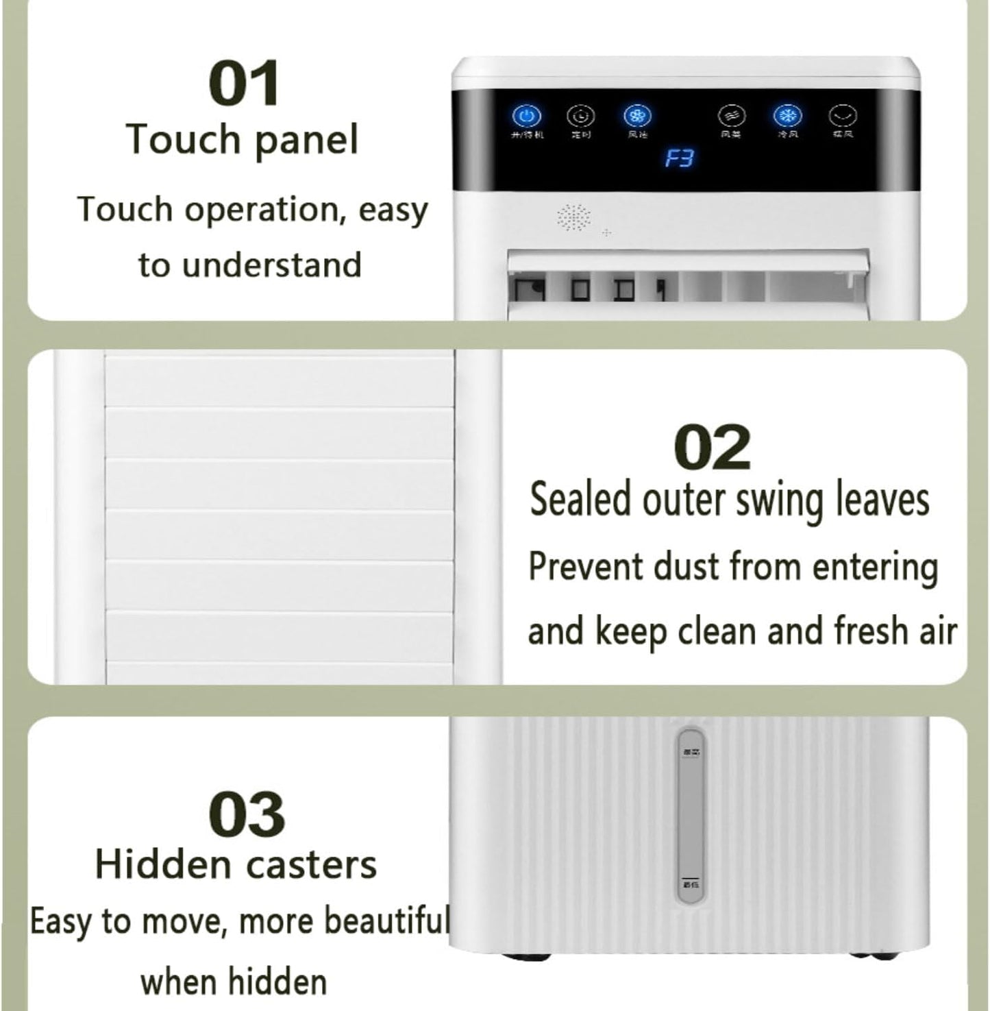 Climatiseur Mobile 3en1 Refroidisseur D'Air Portable Avec 120° Oscillation, 5L, 12H Minuterie, 3 Vitesses Pour Bureau Et Chambre