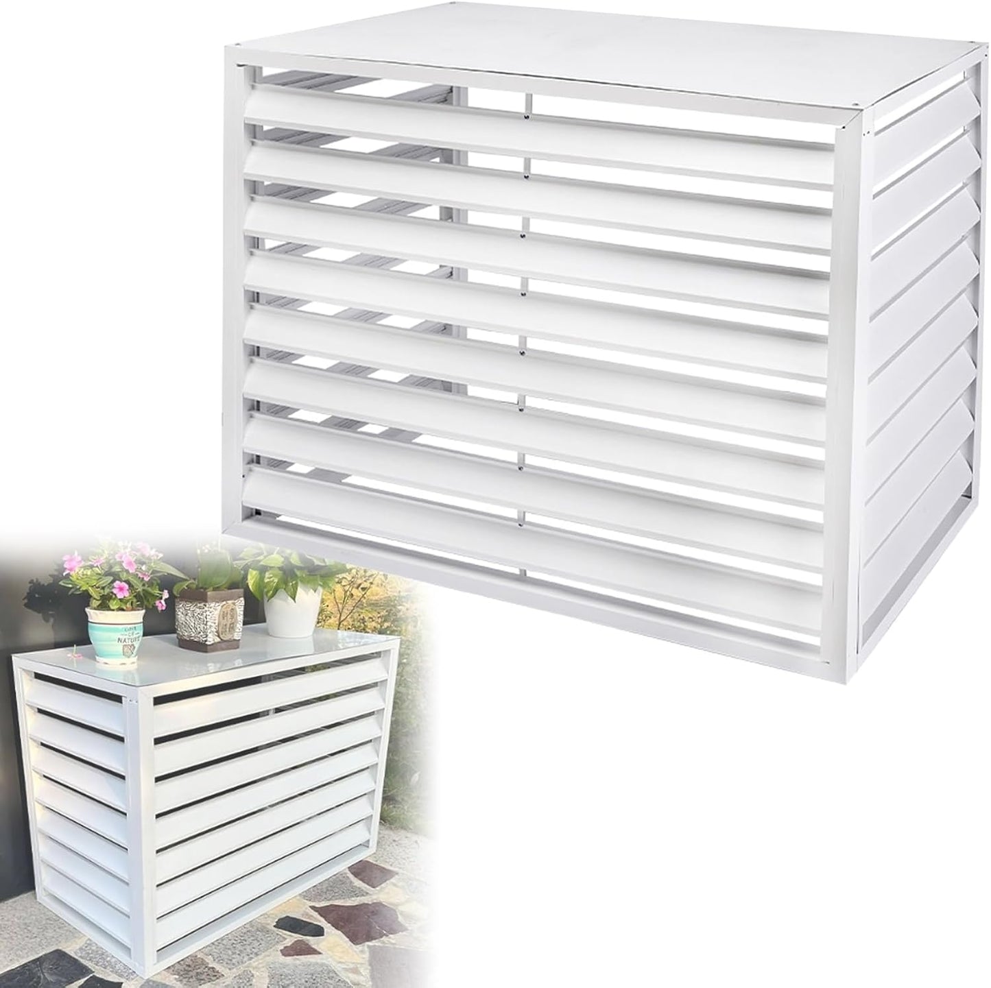 GENERIC Housse Réglable Pour Climatiseur Extérieur – Stores Divisés En Aluminium Résistant Aux Intempéries Et Bouclier De Pompe à Chaleur, Couleur élégante Pour Dissimuler L'unité AC, Clôture Durable Et