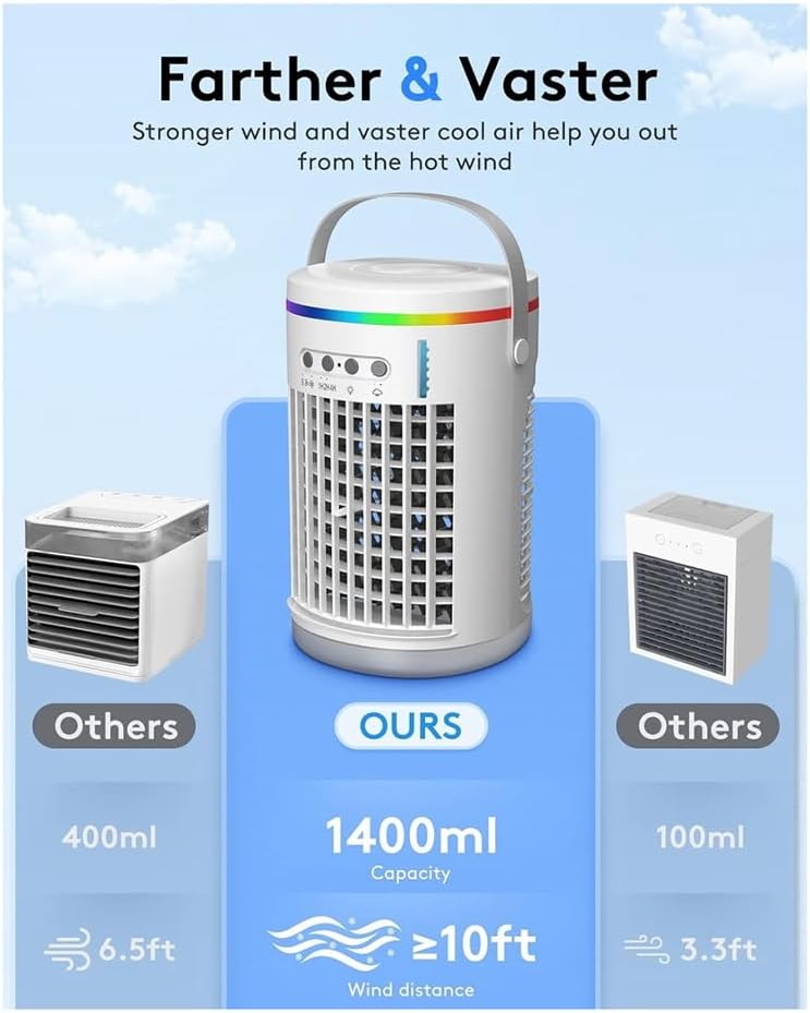  Climatiseurs Portables Avec Télécommande, Mini Climatiseur Évaporatif, Unité AC Portable, Lumières, Climatiseur Personnel