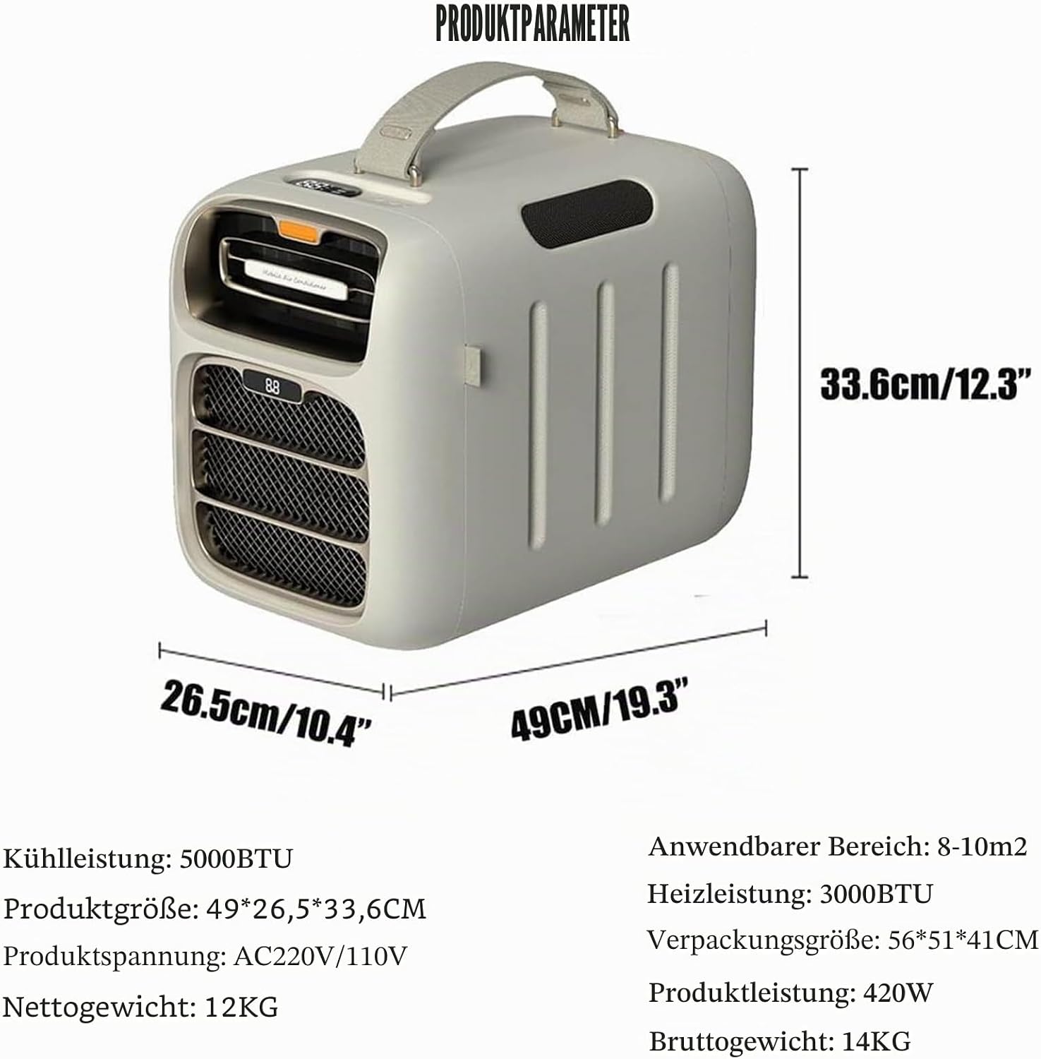  Climatisation Portable 420W, Compresseur Refroidisseur D'air Sans Montage De Fenêtre. Calme <42dB, Affichage Tactile Et Télécommande.Idéal Pour Camping-Car, Tente Et Camping.Aucun Drain Nécessaire.