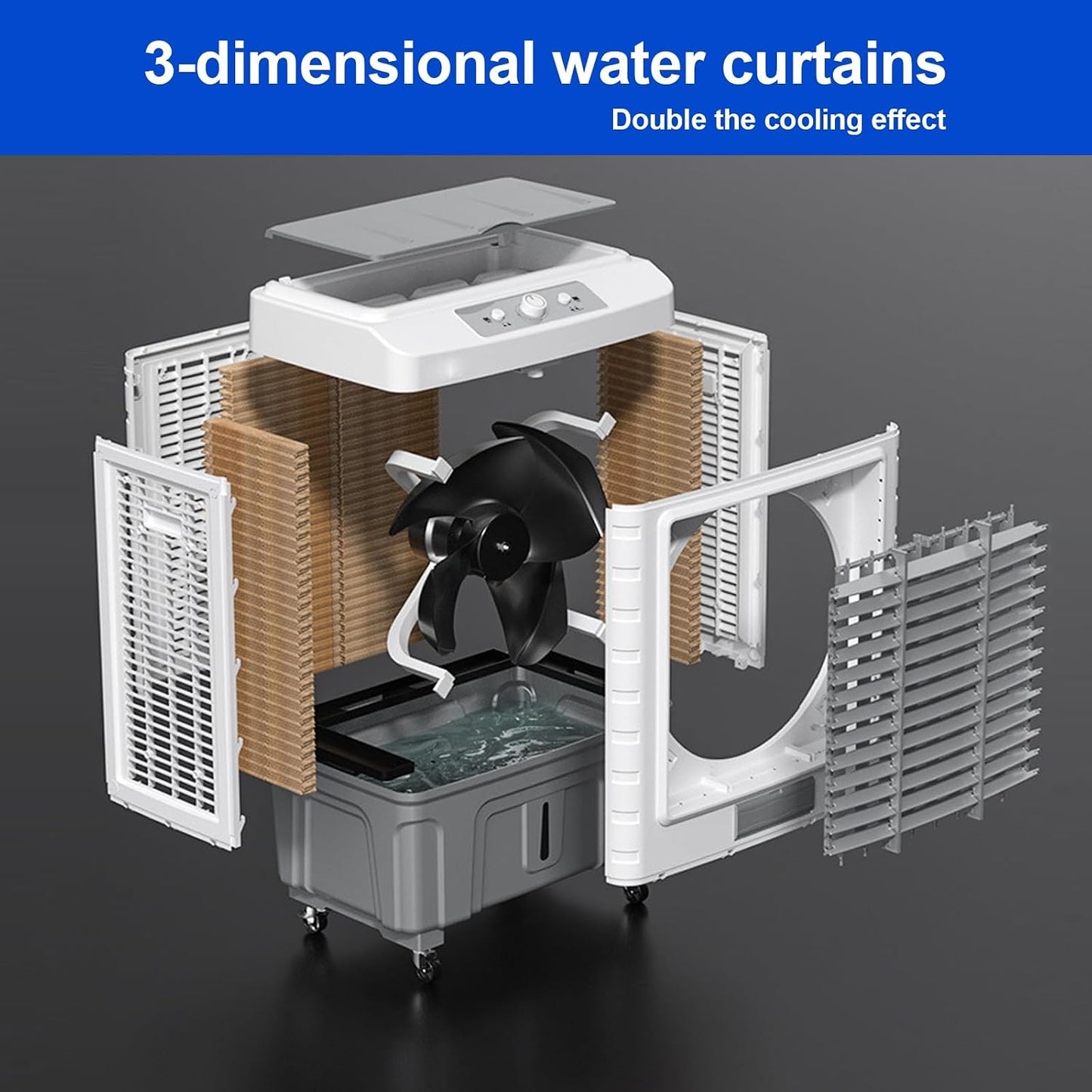  Climatiseur à évaporation, Refroidisseur D'air à Oscillation De 120°, 3 Vitesses De Vent Pour Une Utilisation En Intérieur Et En Extérieur