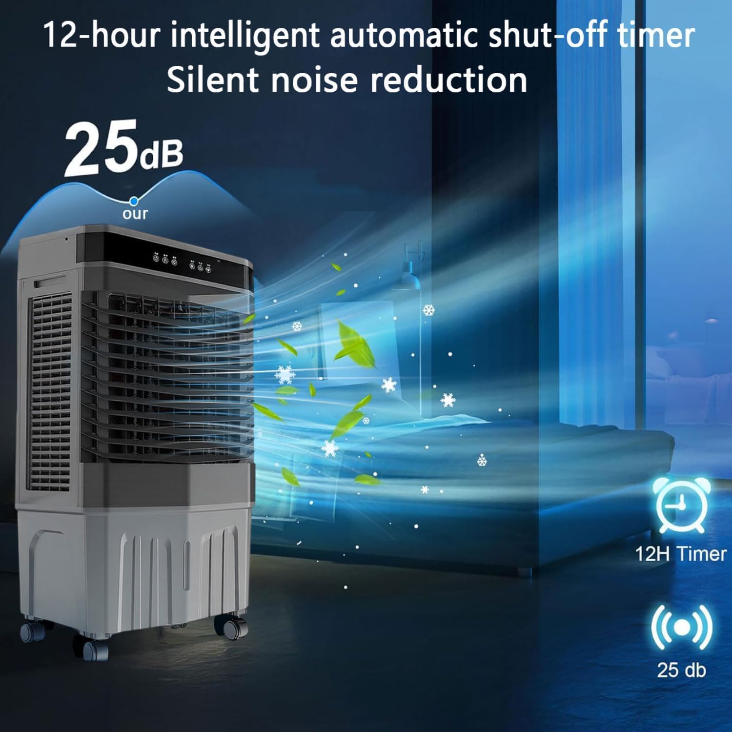 GENERIC Refroidisseur D'évaporation Portable 45L Avec Télécommande, 12H Minuterie, 3 Modes Et Fonctionnement Silencieux, Refroidissement à Air Mobile Sans Tuyau D'échappement Pour La Chambre Et Le Bureau
