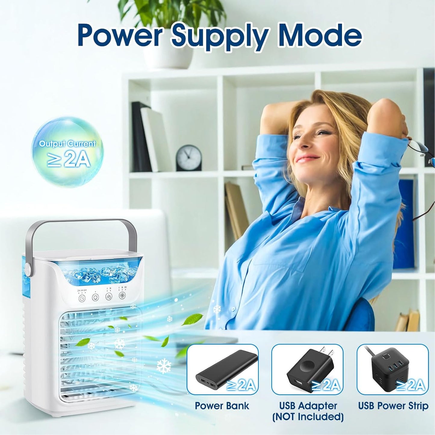  Fockety Climatiseur Portable, 4 Sur 1 Refroidisseur D'air évaporatif Avec 3 Vitesses, 2/4 / 6H Timer, 2 Brume Et 7 Nuits, 700 ML Ventilateur De Refroidissement Pour Chambre, Maison,