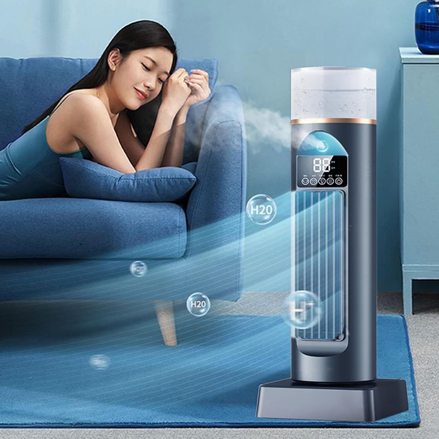 GENERIC Ventilateur D'air Froid | Ventilateur D'air Frais Pour Chambre à Coucher, Refroidisseur Oscillant Sans Pales à 6 Vitesses Avec Télécommande Et Réservoir D'eau, Humidificateur Pour Maison, Bureau