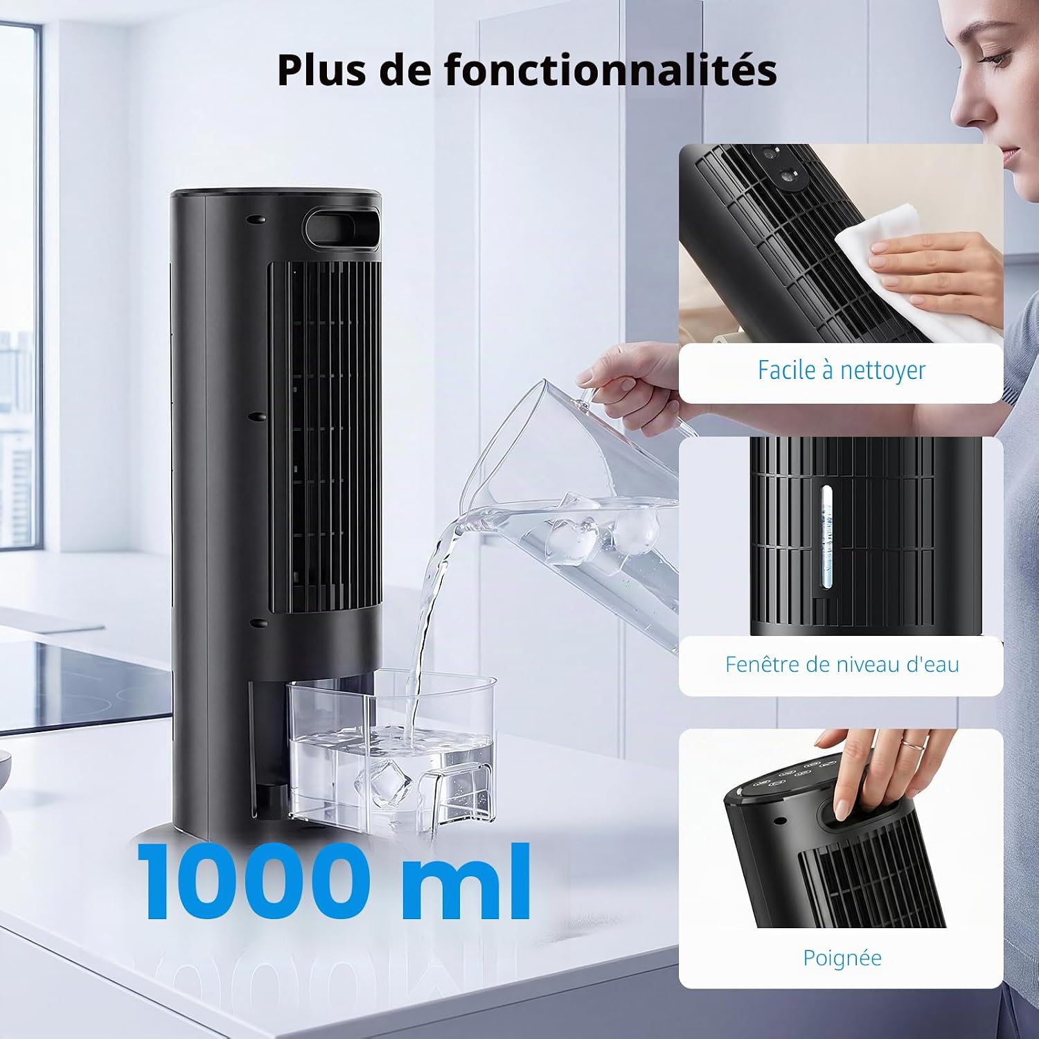  Climatiseur Portable, Refroidisseur D'air Portable, Mini Climatiseur Mobile Avec Réservoir D'eau, Mode De Pulvérisation, Minuterie, Vitesses De Ventilateur, Pour Chambre à Coucher, Bureau, Cuisine