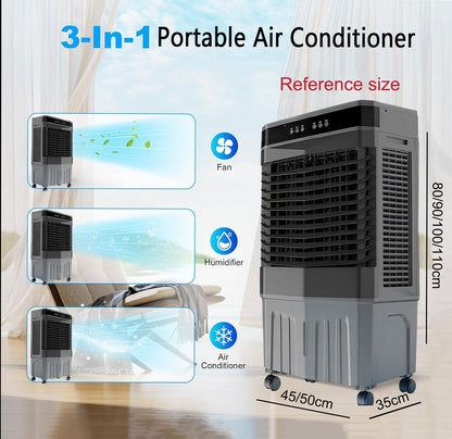 GENERIC Refroidisseur D'évaporation Portable 45L Avec Télécommande, 12H Minuterie, 3 Modes Et Fonctionnement Silencieux, Refroidissement à Air Mobile Sans Tuyau D'échappement Pour La Chambre Et Le Bureau