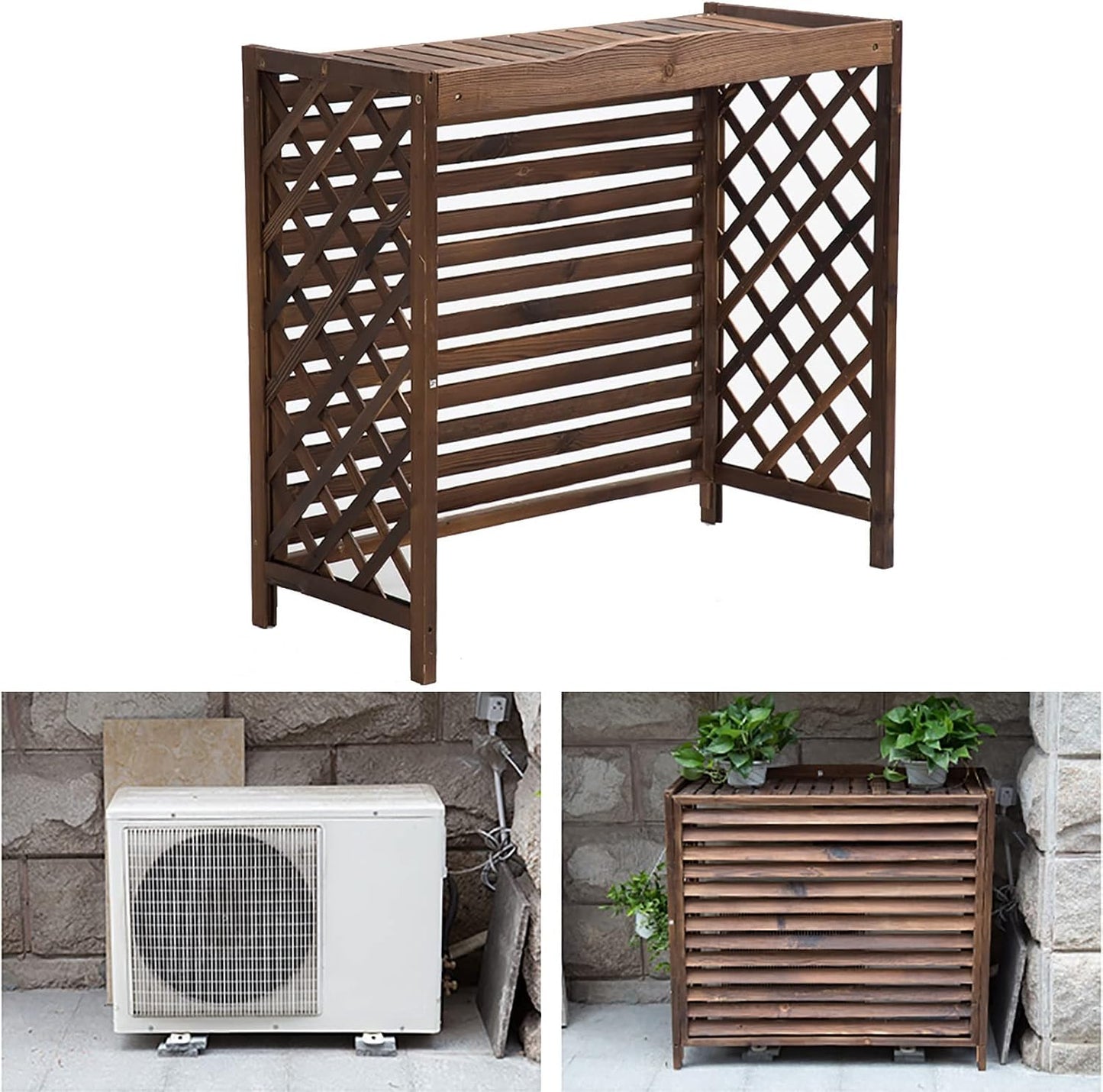 GENERIC Housse De Protection Pour Climatiseur D'extérieur En Bois Massif Et Clôture Décorative Pour Radiateur à Vapeur, Résistant Aux Intempéries, Support De Présentation élégant Pour Fleurs