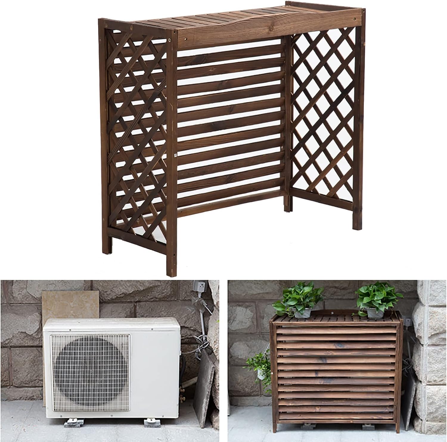 GENERIC Housse De Protection Pour Climatiseur D'extérieur En Bois Massif Et Clôture Décorative Pour Radiateur à Vapeur, Résistant Aux Intempéries, Support De Présentation élégant Pour Fleurs