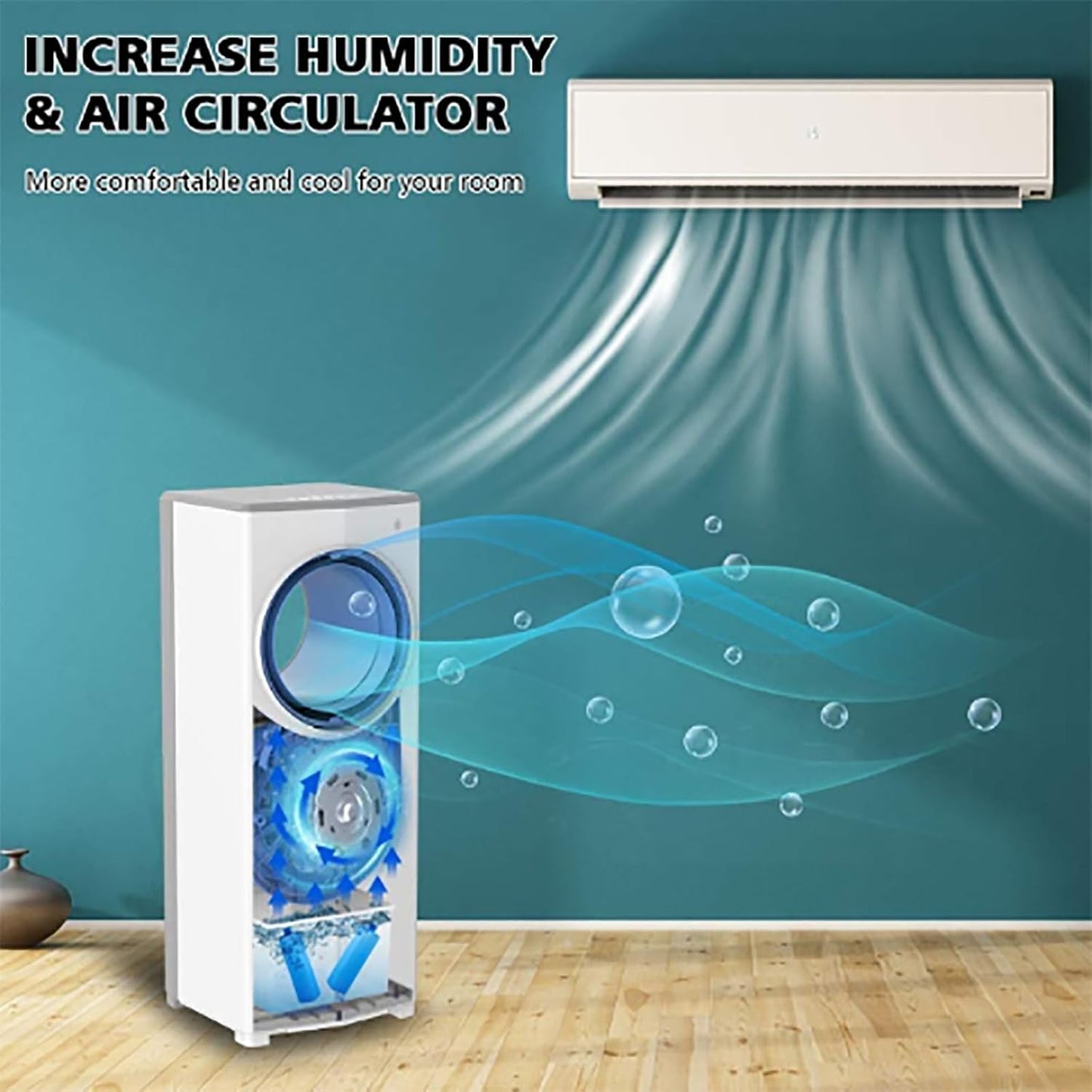  ERICAT Climatiseurs Portables, Refroidisseur D'air Par Évaporation Avec Minuterie De 1 À 8 Heures, Trois Vitesses De Vent Réglables, Rotation À 40°, Conception Sans Rabat, Pour Dortoir, Chambre