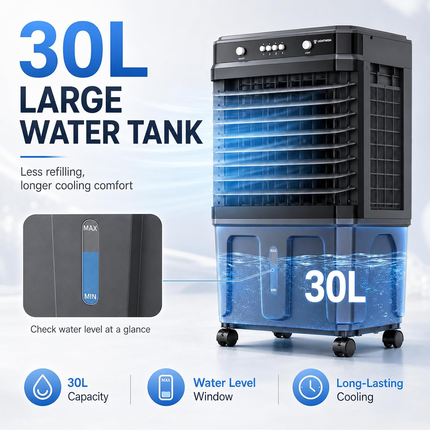  Climatiseur Mobile 3-en-1 Avec Grand Réservoir De 30 L,ventilateur à 3 Vitesses, Oscillation Automatique à 120° Et Protection Contre La Marche à Sec Idéal Pour Chambre,bureau,Garage Ou S 120cm/47.2in