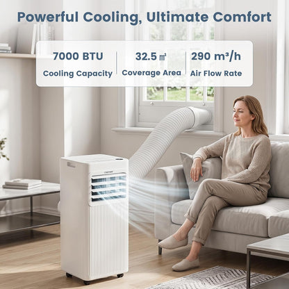  COSTWAY Climatiseur Mobile Silencieux 7000 BTU 2,1kW Wifi, 4 EN 1, Refroidissement, Déshumidificateur, Ventilateur, Mode Sommeil, Minuterie 24 H, Télécommande, Pour Chambre Jusqu'à 32,5 M²