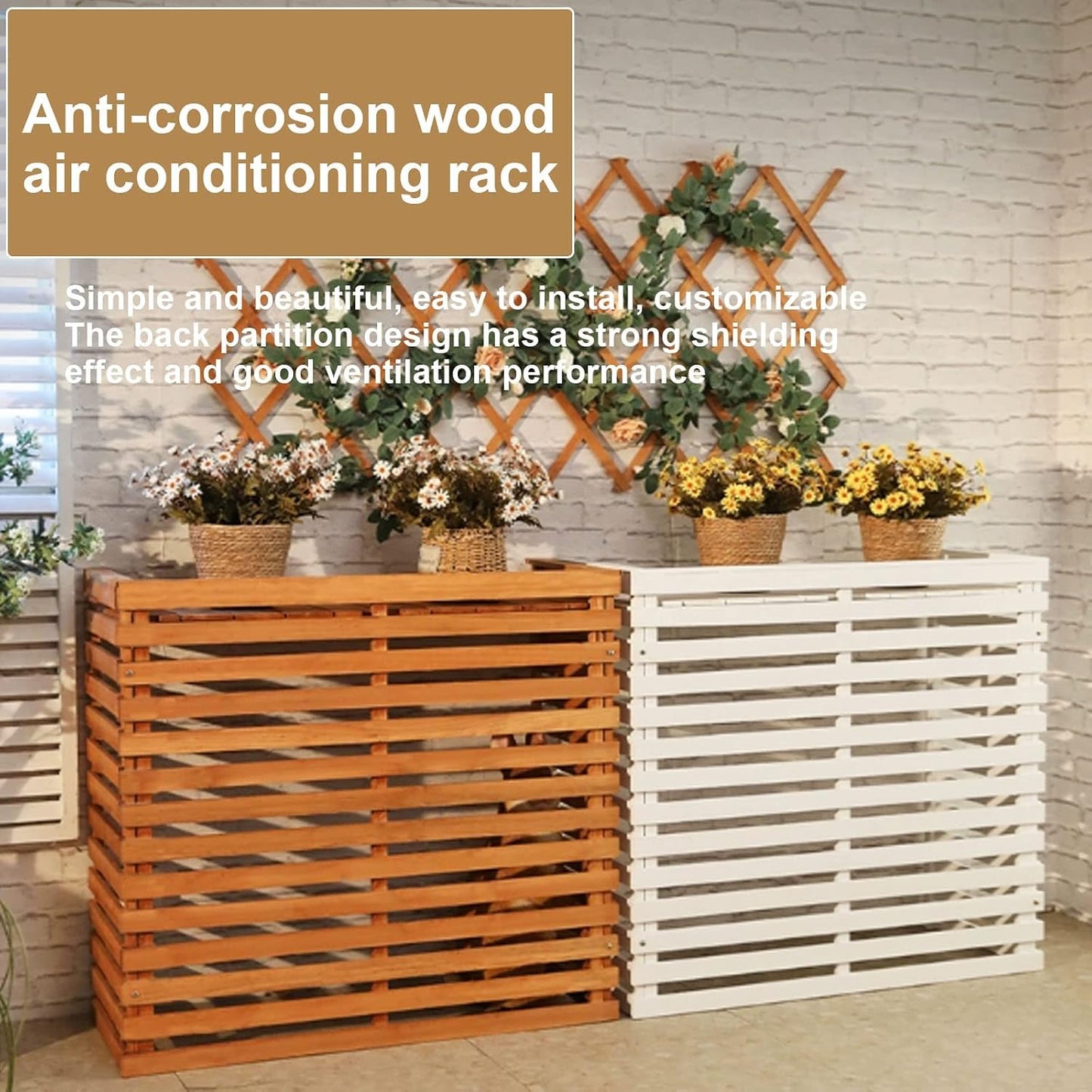  Housse De Protection En Bois Pour Climatiseur D'extérieur – Clôture De Protection élégante Et Résistante Aux Intempéries, Idéale Pour Cacher Les Unités De Climatisation, Parfaite Pour La Décoration De