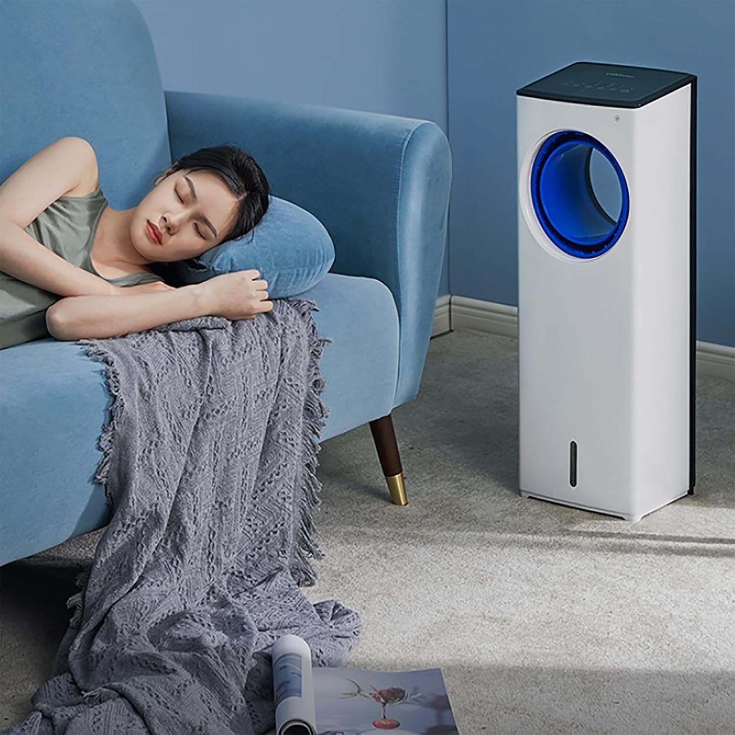  ERICAT Climatiseurs Portables, Refroidisseur D'air Par Évaporation Avec Minuterie De 1 À 8 Heures, Trois Vitesses De Vent Réglables, Rotation À 40°, Conception Sans Rabat, Pour Dortoir, Chambre
