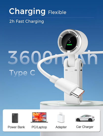  MERTTURM Mini Ventilateur 3 En 1 Turbo (12 H En Veille), Petit Et Portable, Avec 5 Niveaux De Vent Super Puissants, Moteur Sans Balais, Avec Batterie Rechargeable Pour L'extérieur