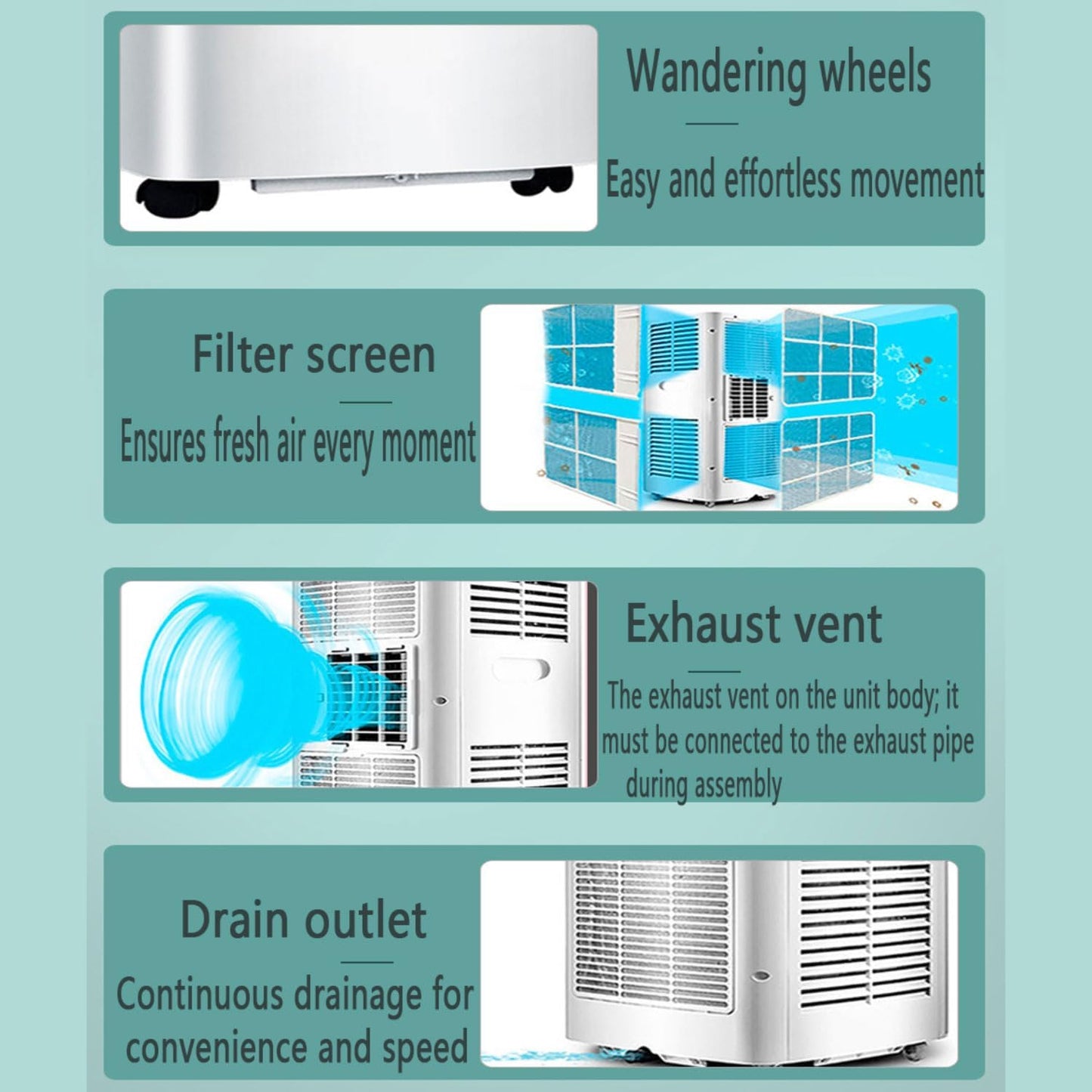  Climatisation Portable Refroidit Jusqu'à 350 Sq.Ft., Smart AC Avec Télécommande, Ventilateur Silencieux, Modes De Sommeil, Minuterie 24H, Kits De Fenêtre Pour La Maison Ou Le Bureau