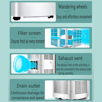  Climatisation Portable Refroidit Jusqu'à 350 Sq.Ft., Smart AC Avec Télécommande, Ventilateur Silencieux, Modes De Sommeil, Minuterie 24H, Kits De Fenêtre Pour La Maison Ou Le Bureau