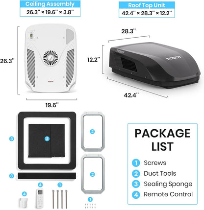  TOSOT GO COOL Climatiseur Pour Véhicule Récréatif 15 000 BTU, Unité De Climatisation De Toit Non Conduit Avec Pompe à Chaleur, EER 8,5 Haute Efficacité, WiFi Et Télécommande, Noir
