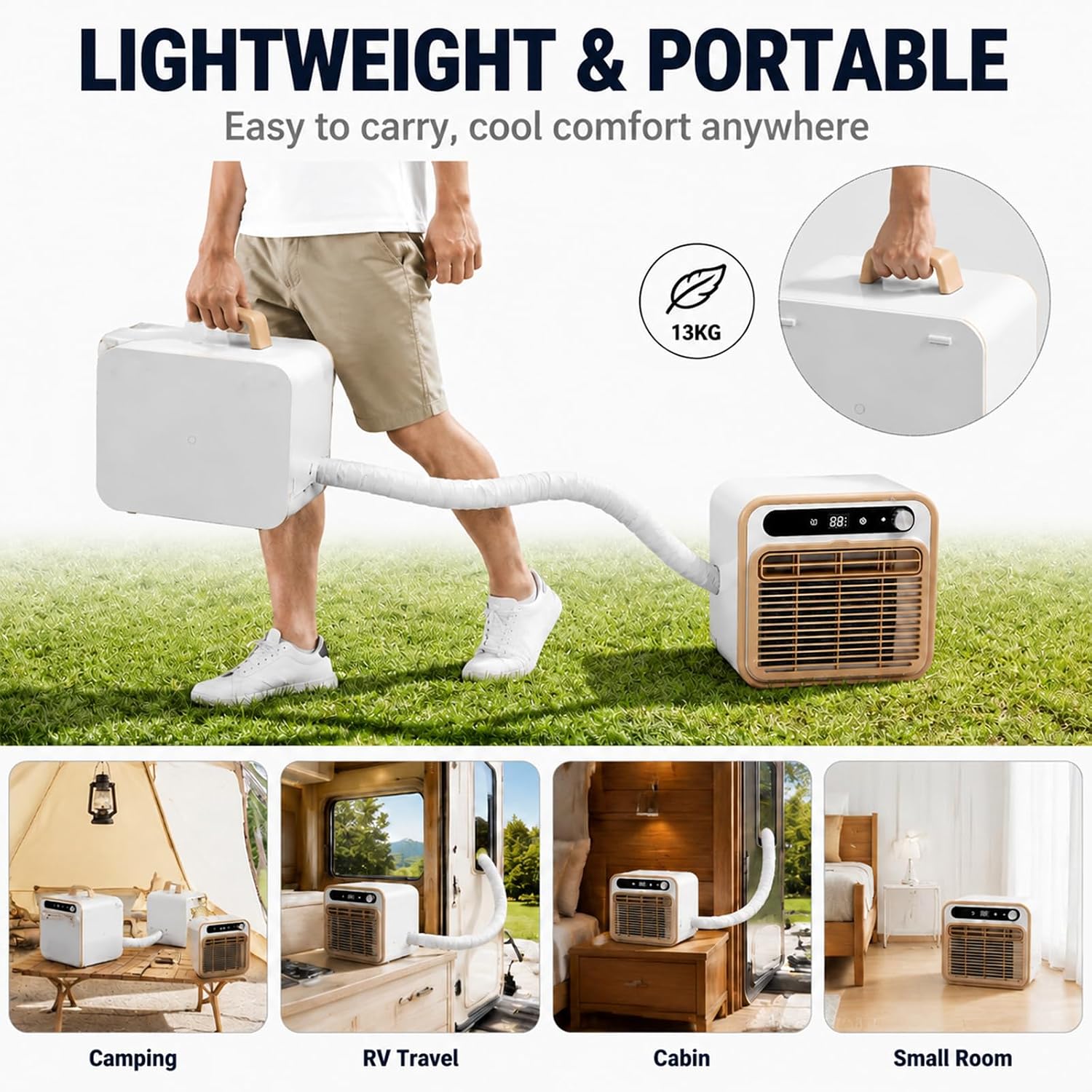  Climatiseur Split Portable 5000 BTU, AC Pour Camping 2m | Structure Compacte Tactile, Climatisation De Bureau Avec Option Tuyau Long 1m/1.5m/2m, Minuterie 12H Lit