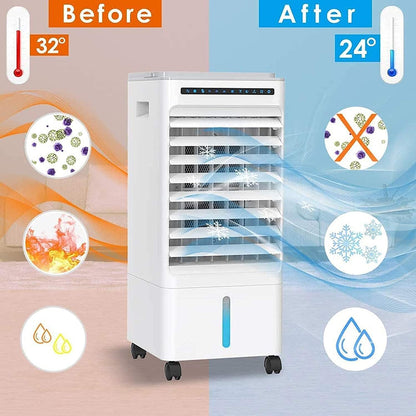  Refroidisseur D'air Portable, Purificateur De Ventilateur De Climatiseur Mobile, Humidificateur Avec Roues Et Double Réservoir D'eau De 5 L, 3 Modes, 3 Vitesses, Télécommande