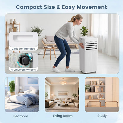  COSTWAY Climatiseur Mobile Silencieux 7000 BTU 2,1kW Wifi, 4 EN 1, Refroidissement, Déshumidificateur, Ventilateur, Mode Sommeil, Minuterie 24 H, Télécommande, Pour Chambre Jusqu'à 32,5 M²