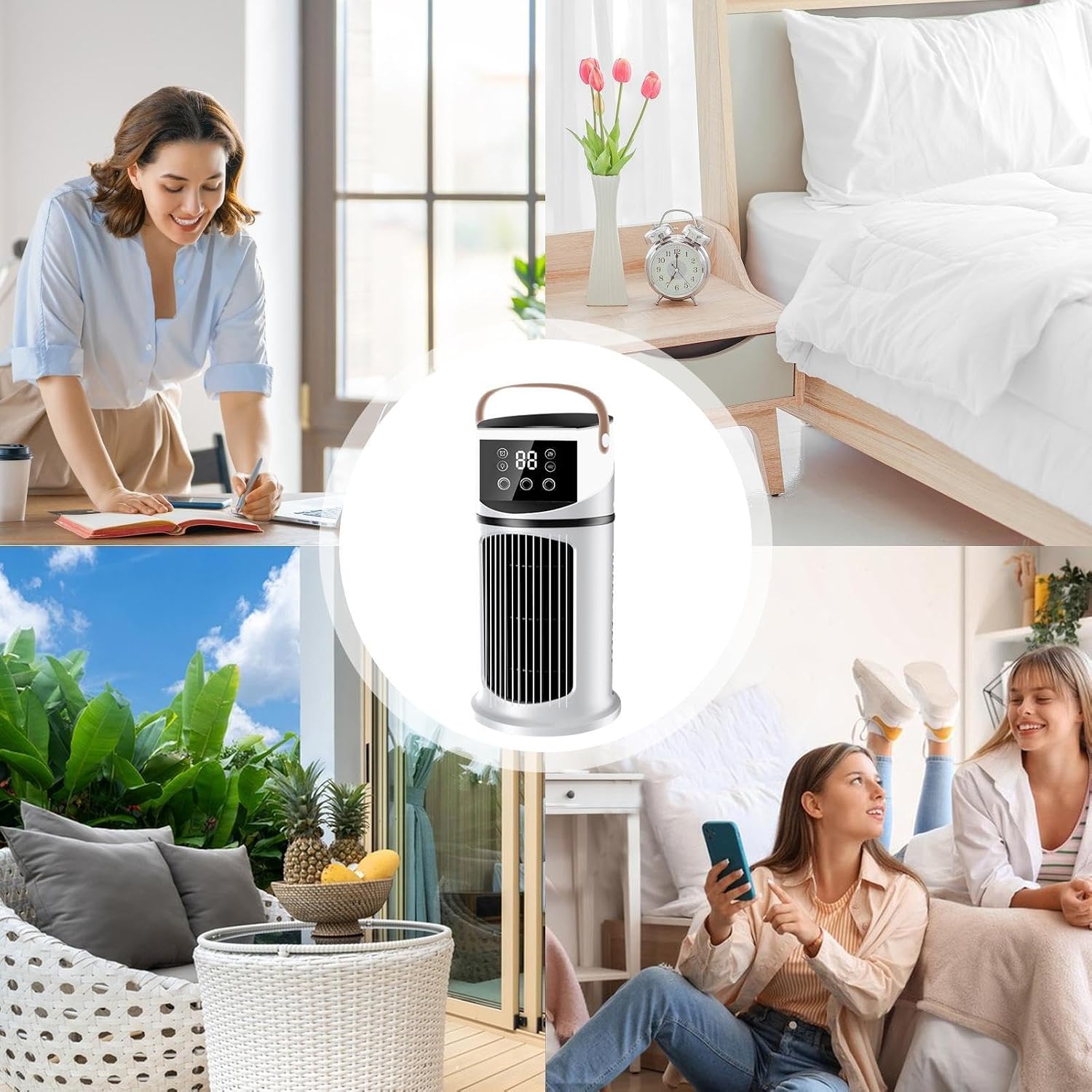  Climatiseur De Bureau – 6,1 X 6,1 X 10,63 Pouces, Unité Portable En ABS, Machine De Brumisation Purifiante Réglable À Neuf Vitesses, Ventilateur De Refroidissement Personnel, Refroidisseur D'air Par É