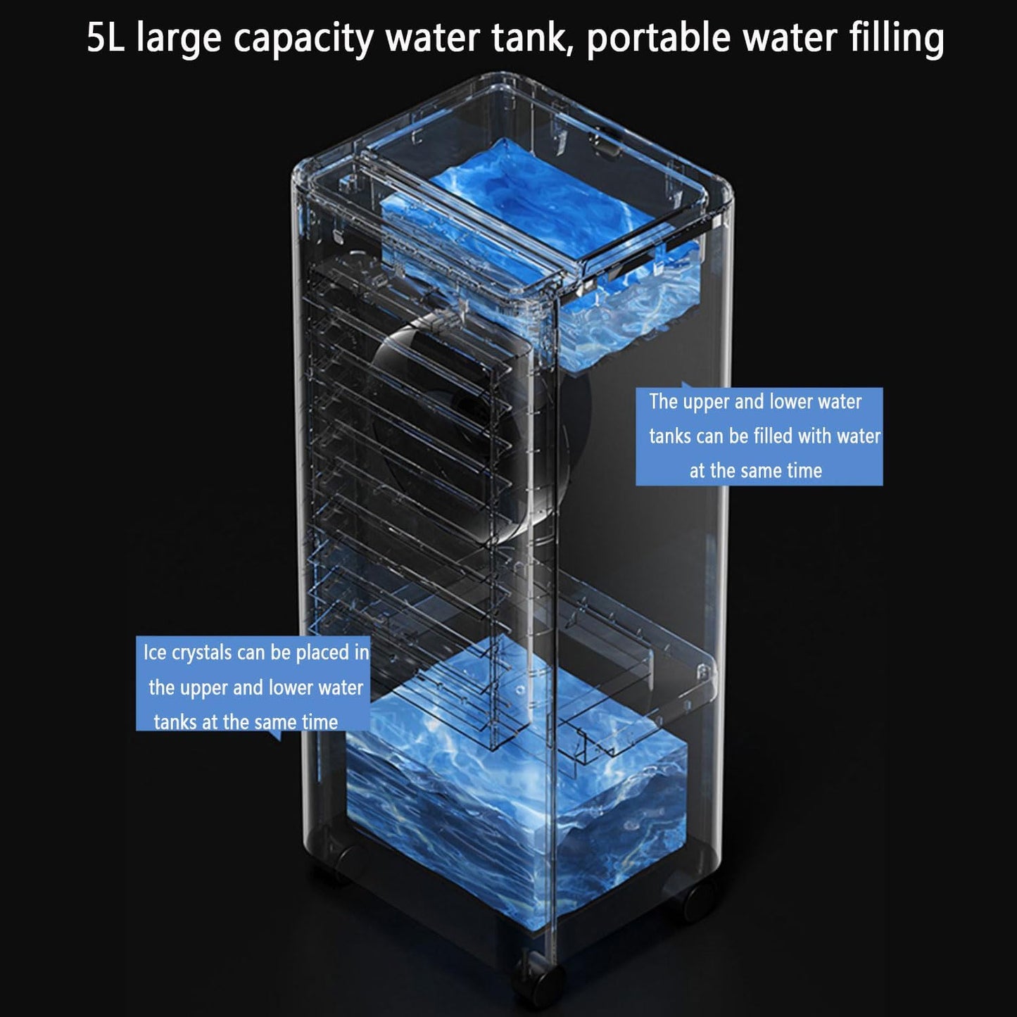 GENERIC Réservoir De Refroidissement à évaporation Portable 5L, Télécommande Et Minuterie, Pivotant à 120°, Calme Pour Le Bureau De La Chambre, Refroidissement Efficace En été