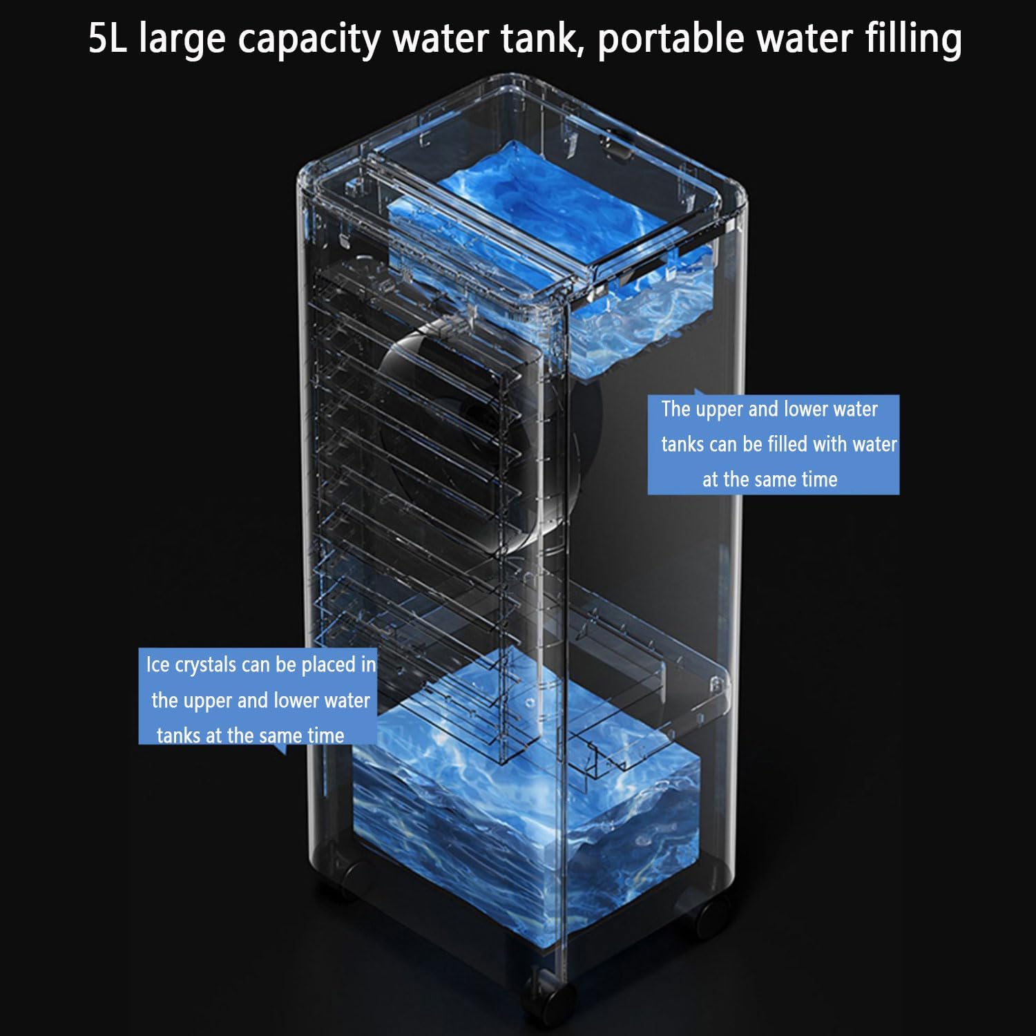 GENERIC Réservoir De Refroidissement à évaporation Portable 5L, Télécommande Et Minuterie, Pivotant à 120°, Calme Pour Le Bureau De La Chambre, Refroidissement Efficace En été