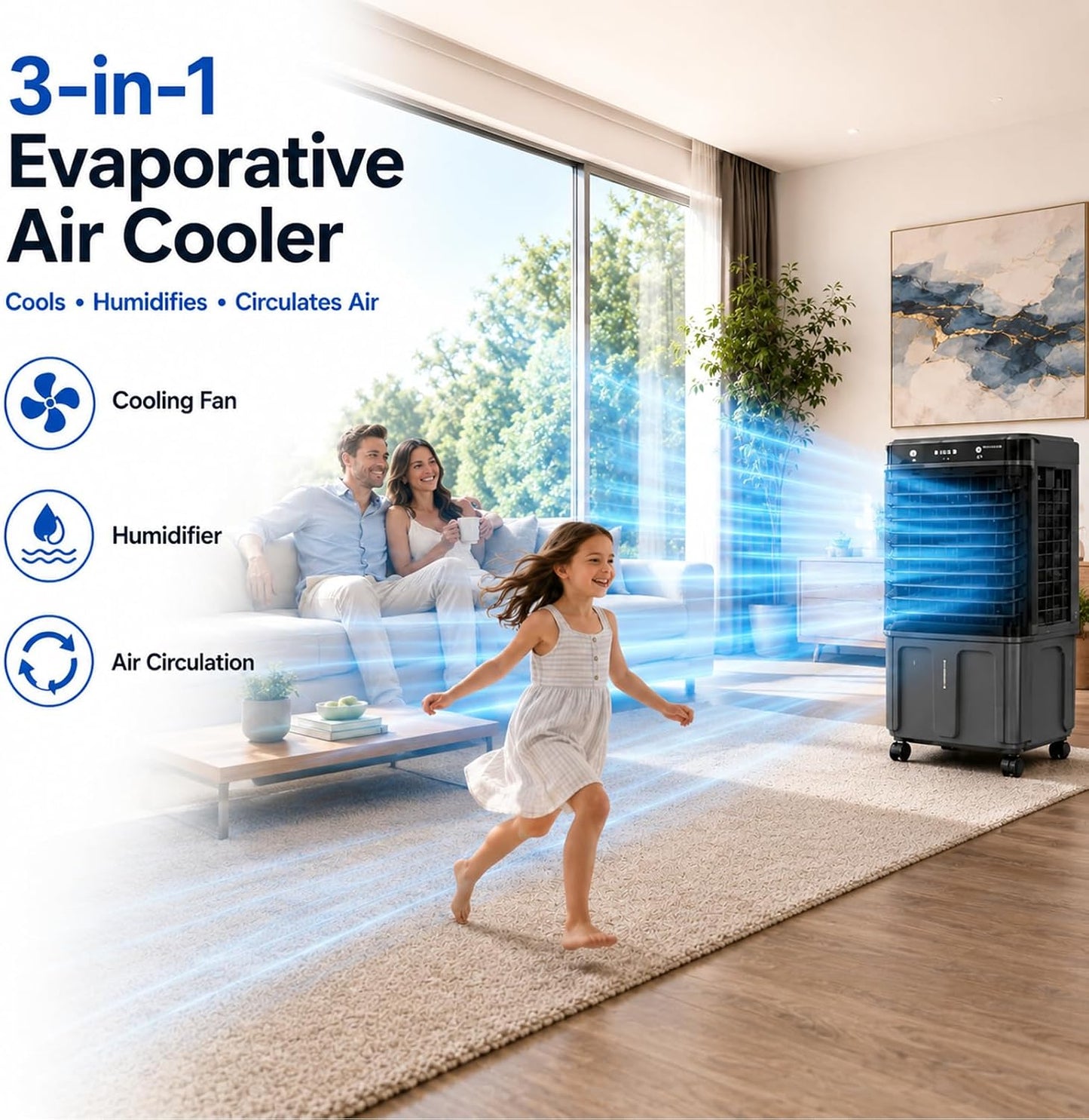  Climatiseur Mobile 3-en-1 Avec Grand Réservoir De 30 L,ventilateur à 3 Vitesses, Oscillation Automatique à 120° Et Protection Contre La Marche à Sec Idéal Pour Chambre,bureau,Garage Ou S 120cm/47.2in