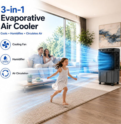  Climatiseur Mobile 3-en-1 Avec Grand Réservoir De 30 L,ventilateur à 3 Vitesses, Oscillation Automatique à 120° Et Protection Contre La Marche à Sec Idéal Pour Chambre,bureau,Garage Ou S 120cm/47.2in
