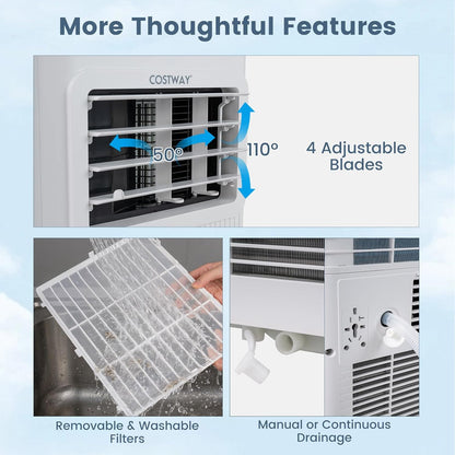  COSTWAY Climatiseur Mobile Silencieux 7000 BTU 2,1kW Wifi, 4 EN 1, Refroidissement, Déshumidificateur, Ventilateur, Mode Sommeil, Minuterie 24 H, Télécommande, Pour Chambre Jusqu'à 32,5 M²