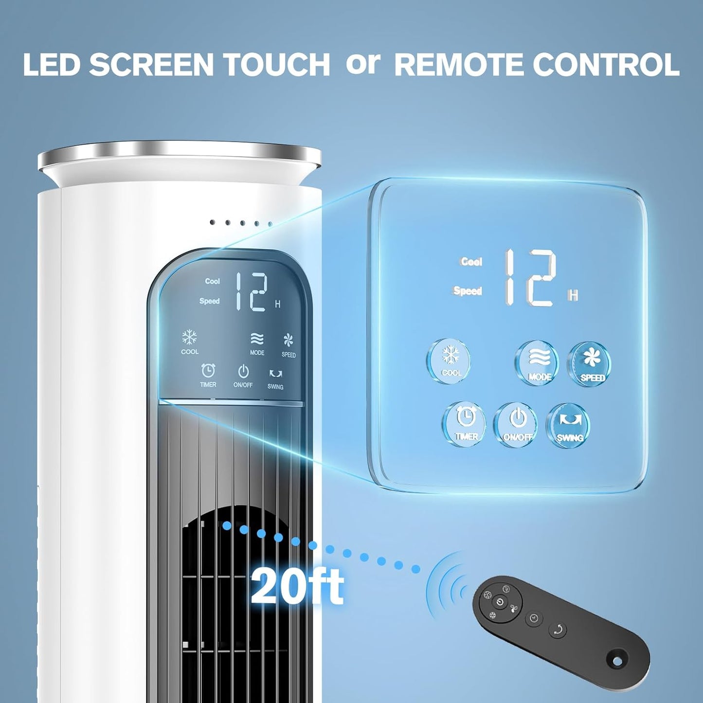  Climatiseur Portable Sans Ventilation, Réservoir D'eau De 1200 Ml Et 4 Glacières, Facile à Nettoyer, Ventilateur Tour Portable Pour Bureau, Cuisine, Salon06