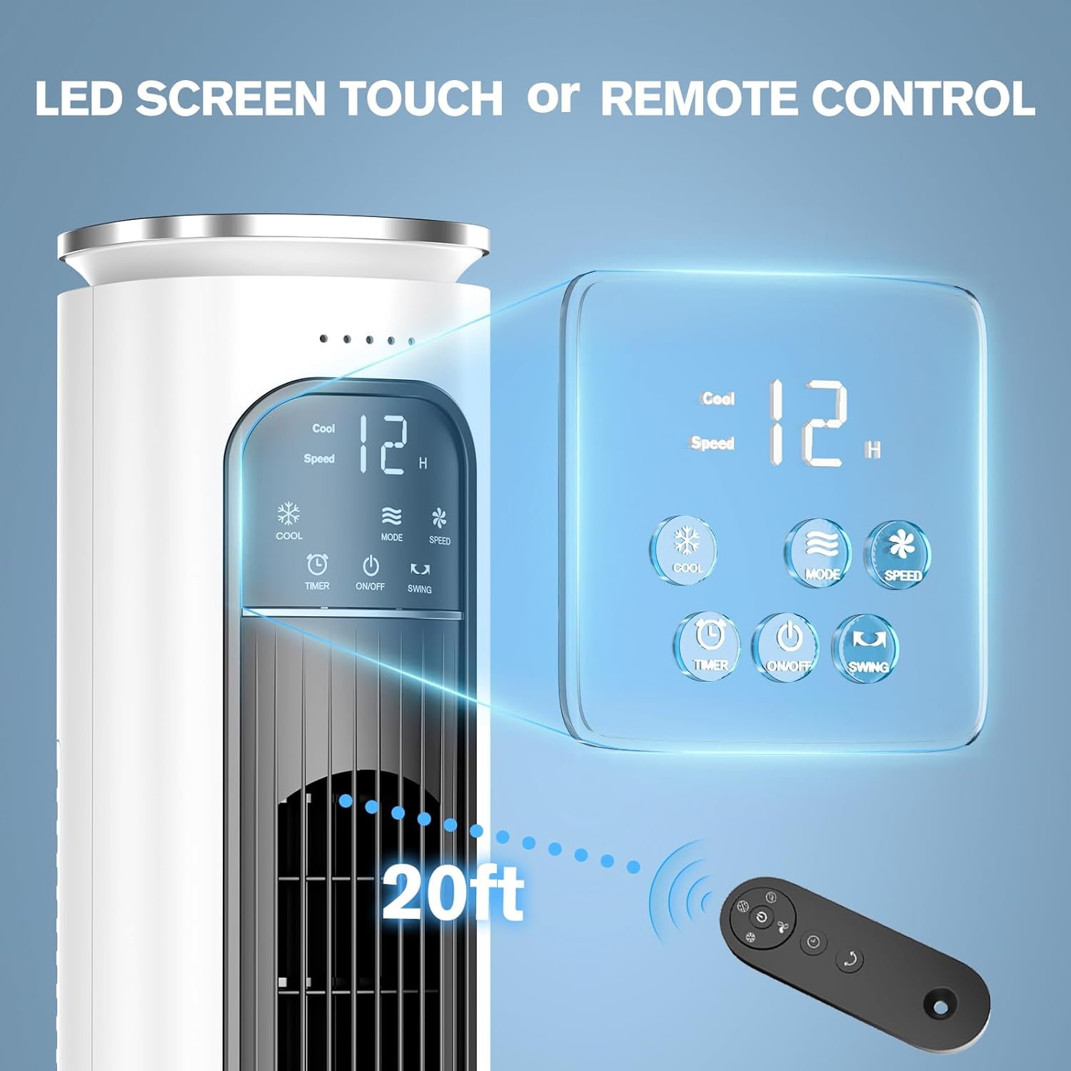  Climatiseur Portable Sans Ventilation, Réservoir D'eau De 1200 Ml Et 4 Glacières, Facile à Nettoyer, Ventilateur Tour Portable Pour Bureau, Cuisine, Salon06