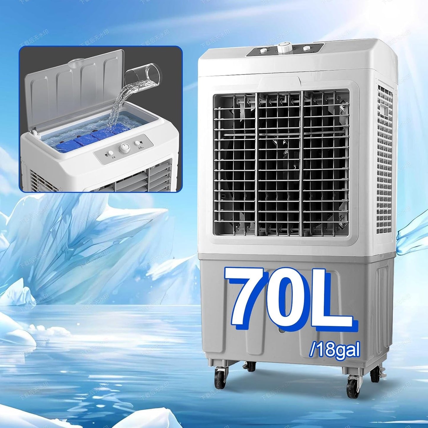  Climatiseur à évaporation, Refroidisseur D'air à Oscillation De 120°, 3 Vitesses De Vent Pour Une Utilisation En Intérieur Et En Extérieur