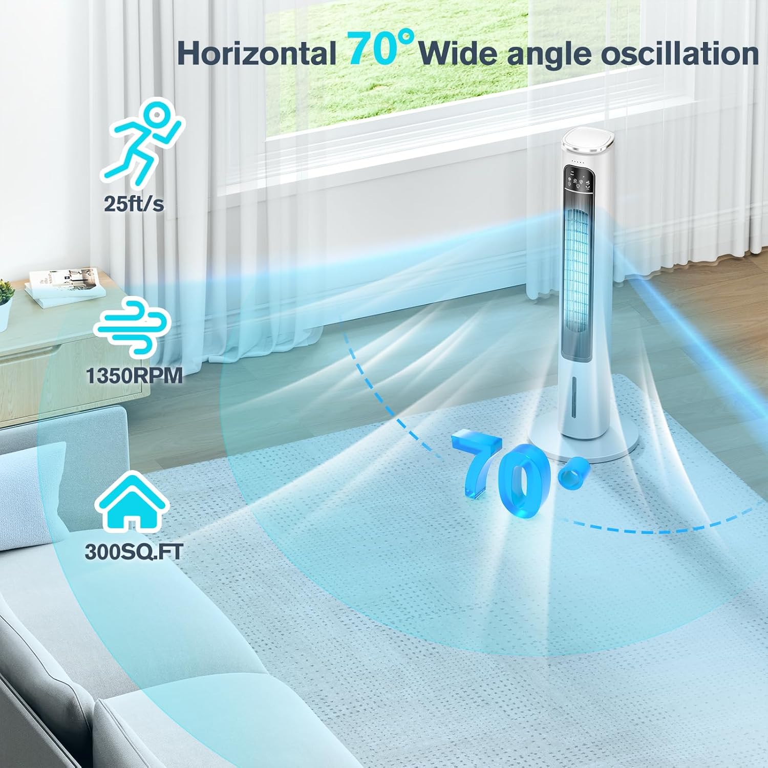  Climatiseur Portable Sans Ventilation, Réservoir D'eau De 1200 Ml Et 4 Glacières, Facile à Nettoyer, Ventilateur Tour Portable Pour Bureau, Cuisine, Salon06