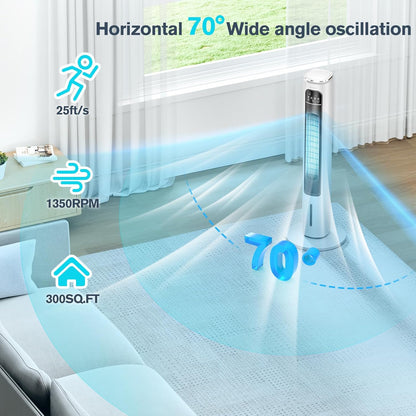  Climatiseur Portable Sans Ventilation, Réservoir D'eau De 1200 Ml Et 4 Glacières, Facile à Nettoyer, Ventilateur Tour Portable Pour Bureau, Cuisine, Salon06